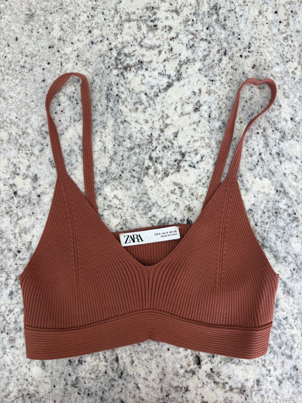 Zara Ribbed Rust-Brown Bralette